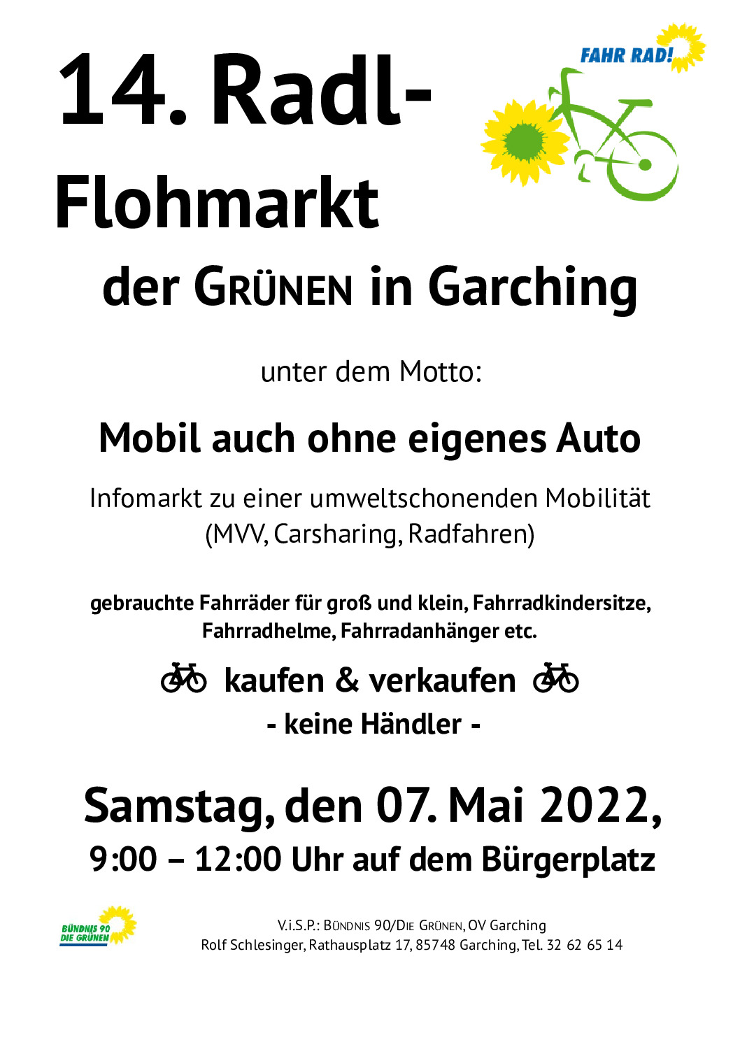 Plakat 14. Radlflohmarkt Grüne Garching